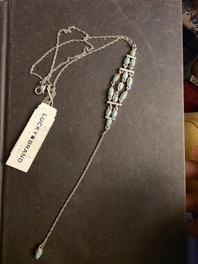 Lucky Brand Silver-Tone Turquoise Drop Lariat Necklace